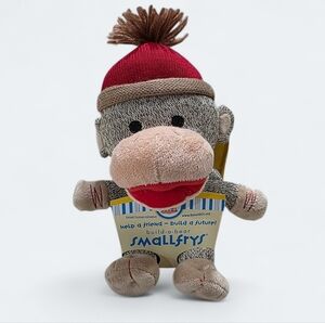 Build-A-Bear Smallfrys Sock Monkey Plush With Red Knit Hat Pompom Beanie Retired